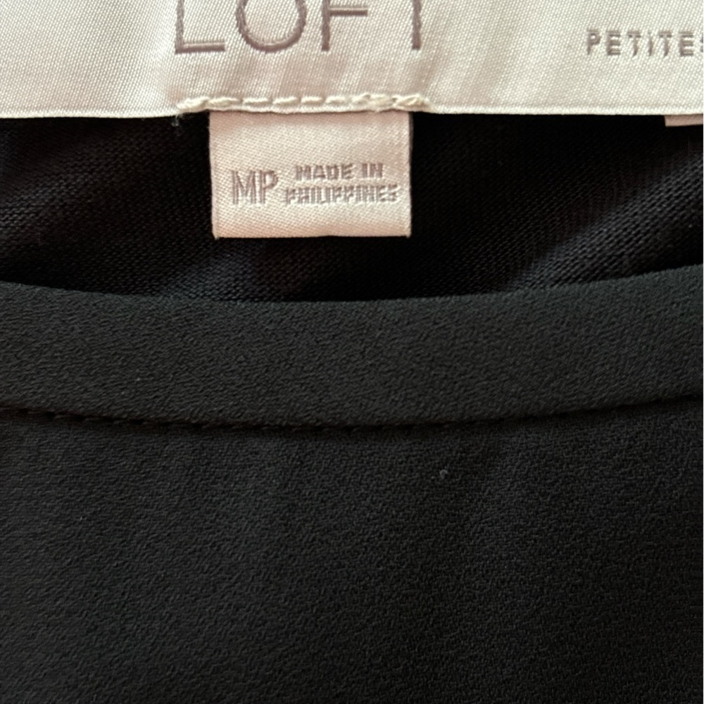 LOFT top, MP, black with yellow and red flowers , flutter sleeve and ruffles. - Picture 3 of 6